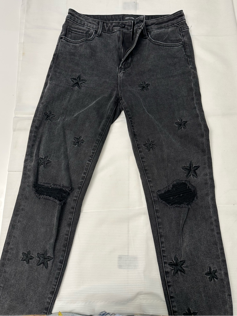 Black Washed Star Embroidered Jeans Indie Sleaze Y2K Distressed Skinny Jean